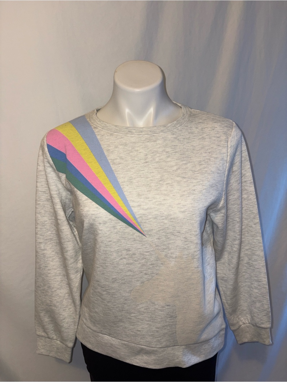 Thereabouts Girls' Light Gray Unicorn Sweatshirt with Rainbow Stripe Accent